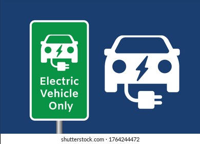 Road sign template of Electric Vehicle Only with Electric Vehicle vector icon illustration. flat design svg