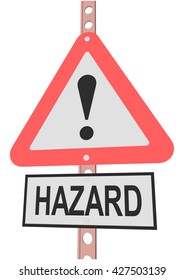 road sign and a sign with the text "HAZARD"