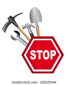 road sign with tools isolated over white background. vector