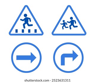 Road sign traffic isolated icon set. Vector flat graphic design cartoon illustration