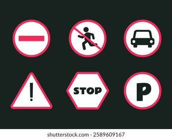 Road sign traffic isolated icon set. Vector flat graphic design cartoon illustration