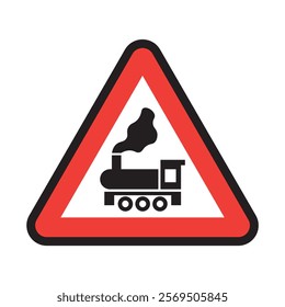 Road sign, traffic sign isolated on white, railroad ahead, vector illustration