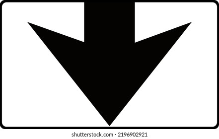 Road sign. Traffic lane sign for cars. Down arrow. A white rectangle in a black frame. Vector image.