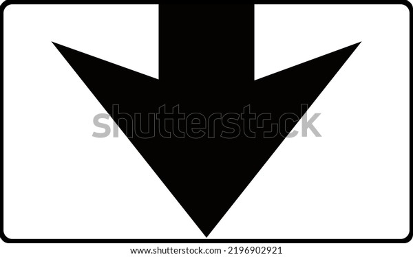 Road sign. Traffic lane sign\
for cars. Down arrow. A white rectangle in a black frame. Vector\
image.