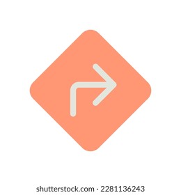 Road sign with turning right direction flat color ui icon. Traffic control. GPS highway navigation. Simple filled element for mobile app. Colorful solid pictogram. Vector isolated RGB illustration