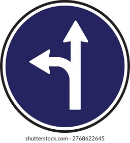 Road sign with two white arrows