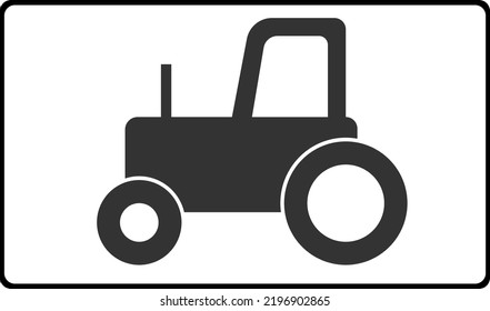 Road sign. Type of vehicle. The sign tractor. A white rectangle in a black frame. Vector image.