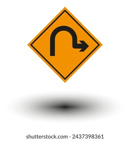 Road sign u turn. Traffic arrow direction. Warning navigation symbol. Vector illustration. EPS 10.