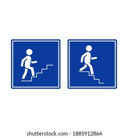 Road sign underpass overpass. Upstairs and downstairs icon. Walking man in the stairs flat design. Vector isolated illustration.