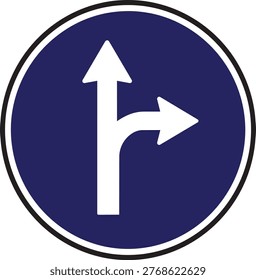 Road sign with upward and right arrows