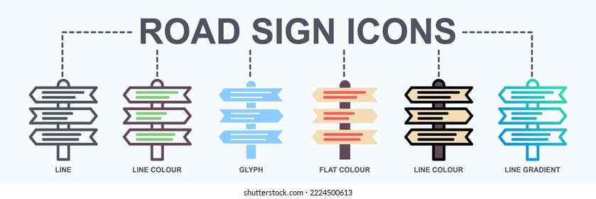 Road Sign Vector Icons. Way Choise Design. Direction Signpost Pictogram.