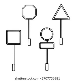 road sign vector set collection with line art drawing illustration