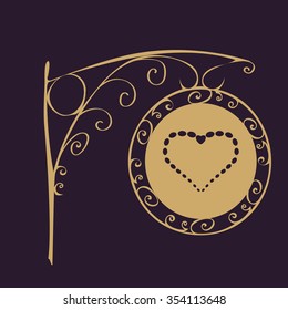 Road sign vintage heart. Love and romance Valentines day. Wedding salon