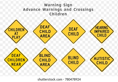 Road sign. Warning. Advance Warnings and Crossings. Children.  Vector illustration on transparent background