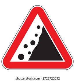 Road sign warning of falling stones.