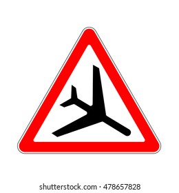 Road Sign Warning Flying Aircraft on White Background