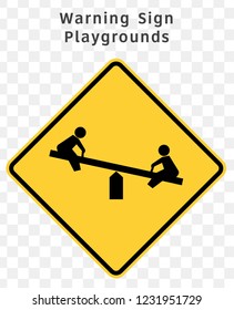 Road sign. Warning. Playgrounds.  Vector illustration on transparent background
