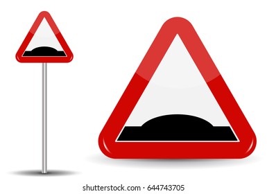 Road sign Warning: Sleeping policeman. In Red Triangle is schematically depicted an artificial unevenness in the form of hillock. Vector Illustration. EPS10