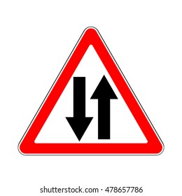 Road Sign Warning Two Way Traffic on White Background