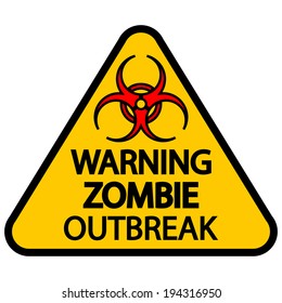 Road sign warning zombie outbreak on white background.