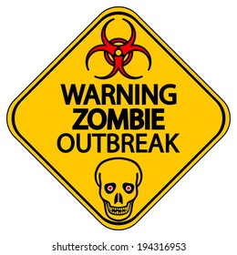 Road sign warning zombie outbreak on white background.