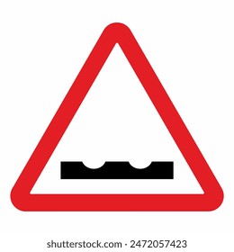 Señal de la carretera, cuidado con las royas en la carretera, superficie irregular de la carretera, símbolo de precaución, marco rojo triángulo, Vector