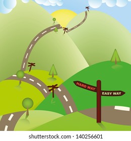 Road Sign Ways, Hard or Easy. Business Concept.