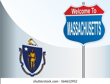 road sign Welcome to the Commonwealth of Massachusetts