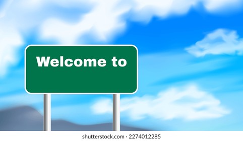 road sign welcome to with copy space on sky background vector illustration