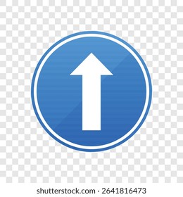Road sign with a white arrow pointing straight ahead. It is inside a blue circle with a white outline, indicating to go in the direction of the arrow.