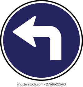 Road sign with white left turn arrow