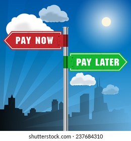 Road sign with words Pay Now, Pay Later, vector illustration