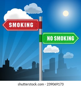 Road sign with words Smoking, No Smoking, vector illustration