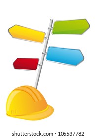 road  sign with yellow helmet over white background. vector