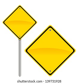 Road Sign Yellow. Illustration Of Blank Warning Road Sign Vector Icon For Web And Digital