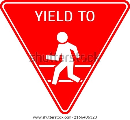 A road sign to yield to a pedestrian. A priority sign on the road. Vector image.