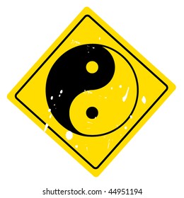 road sign with the yin yang symbol