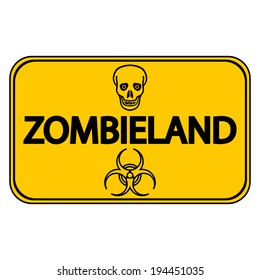 Road sign Zombieland on white background.