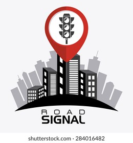 Road signals over cityscape background, vector illustration.