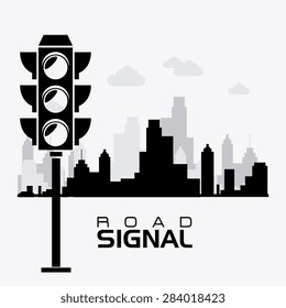 Road signals over cityscape background, vector illustration.