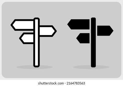 road signboard icon, silhouette and line art in vector illustration