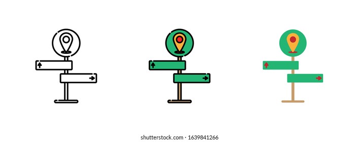 road signboard or signpost with pins  icon set isolated on white background for web design 