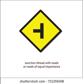 Road sign,junction ahead with roads or road of equal  importance