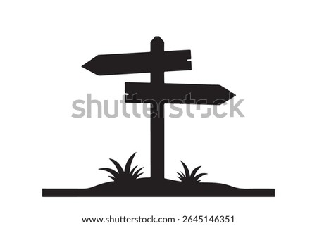 Road Signpost Silhouette Vector – Black Directional Sign Icon for Navigation and Wayfinding