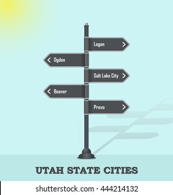 Road signpost template for USA towns and cities - Utah state