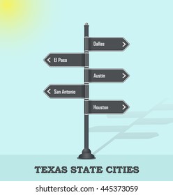 Road signpost template for USA towns and cities - Texas state