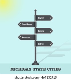 Road signpost template for USA towns and cities - Michigan state