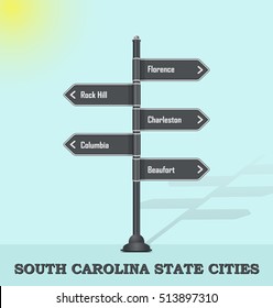 Road signpost template for USA towns and cities - South Carolina state