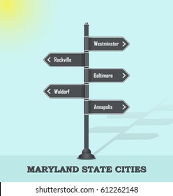 Road signpost template for USA towns and cities - Maryland state