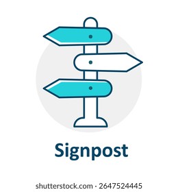 Road Signpost Vector, Travel Direction Pointer, Navigation Signboard, Location Indicator Sign, Wayfinder Icon, Pathway Marker